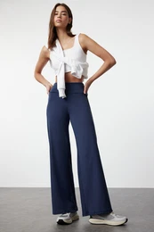 Dark Navy Scuba/Diver Wide Leg Waist Foldable Sports Sweatpants