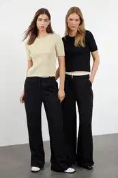 Black-Stone Basic Short Sleeve Double Pack Knitwear Thin Blouse