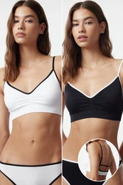 Black-White 2-Pack Seamless/Seamless Non-Padded Non-Accessory Cupped Bustier Knitted Bra