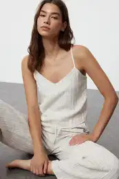 Ecru Tie Detailed Rope Strap Woven Pajama Set
