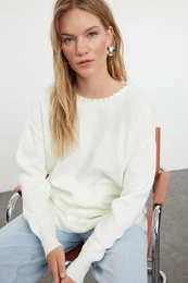 Ecru Side Pearled Knitwear Sweater