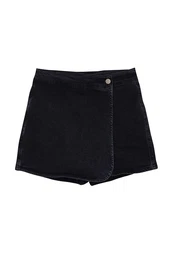 Black Double Breasted Denim Shorts Skirt