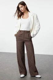 Mink High Waist Wide Leg/Wide Leg Striped Woven Trousers