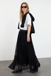 Black Lined Woven Skirt
