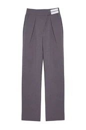 Anthracite Belt Detailed Wide Leg/Wide Leg Elastic Back Waist Fabric Trousers