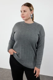 Curve Anthracite Ribbed Crew Neck Knitwear Sweater