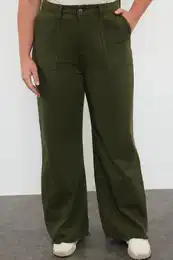 Curve Khaki High Waist Wide Leg Plus Size Jeans