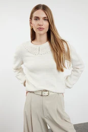 Stone Collar Detailed Knitwear Sweater