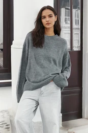 Anthracite Wide Pattern Crew Neck Knitwear Sweater