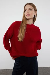 Red Wide Fit Basic Knitwear Sweater