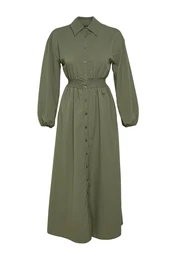 Khaki Elastic Waist Woven Dress