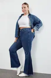 Curve Blue High Waist Flare Leg Plus Size Jeans