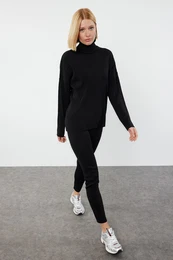 Black Wide Fit Turtleneck Knitwear Bottom-Top Set