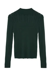 Emerald Green Openwork/Hole Knitwear Sweater