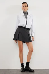 Anthracite Mini Double Pleated Woven Skirt Look Shorts