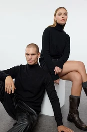 Black Wool Couple Turtleneck Knit Sweater