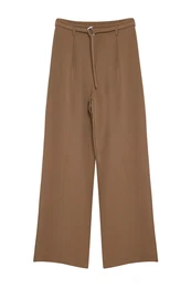 Light Khaki Belt Detailed Straight Cut Woven Fabric Trousers