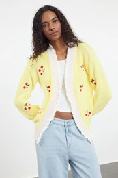 Yellow Embroidered Knitwear Cardigan