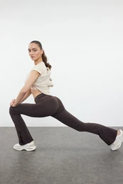Dark Brown Gathering Leg Snap Detailed Spanish Leg Yoga Knitted Sports Tights