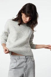 Gray Soft Textured Geometric Pattern Knitwear Sweater