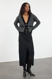 Black Tweed Look Knitwear Cardigan