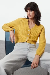 Yellow Crop Soft Texture Knit Cardigan