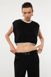 Black Crop Knitwear Sweater