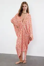 Floral Wide Fit Maxi Woven Gathered / Drape Beach Dress