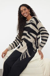 Mink Soft Texture Zebra Patterned Knitwear Sweater