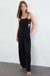 Black Woven Beach Jumpsuit
