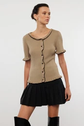 Mink Ruffle Detailed Knitwear Cardigan