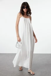 White Casual/Wide Pattern Plain Backless Maxi Woven Dress