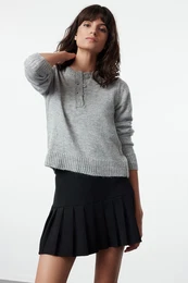 Gray Soft Textured Basic Knitwear Sweater