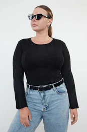 Curve Black Crew Neck Ribbed Fine Knitwear Sweater