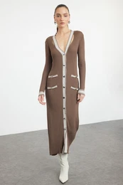 Mink Maxi Knitwear Color Block Dress