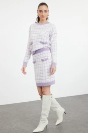Lilac Tweed Look Glittery Knitwear Bottom-Top Set