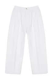 White Elastic Waist High Waist Barrel Trousers