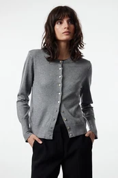 Gray Premium Yarn/Special Yarn Jacket Look Knitwear Cardigan