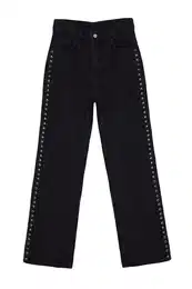 Black Troc Detailed High Waist Wide Leg Jeans
