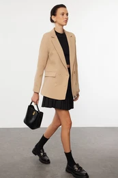 Mink Regular Lined Double Breasted Closure Woven Blazer Jacket