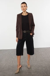 Dark Brown Regular Lined Buttoned Woven Blazer Jacket