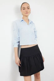 Light Blue Bow/Ribbon Detailed Regular Fit Woven Shirt