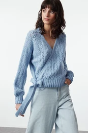 Blue Soft Texture Openwork/Hole Detailed Knitwear Sweater