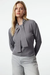 Anthracite Premium Yarn/Special Yarn Stone Embroidered Knitwear Sweater