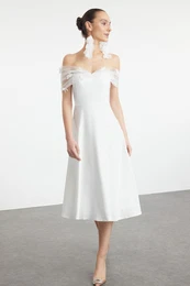 Bridal A-Cut White 3D Tulle Detailed Wedding / Wedding Elegant Evening Dress
