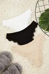 Black-White-Skin 3 Pack Cotton Thong Knitted Panties
