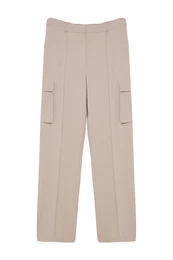 Beige Cargo Straight Cut Woven Double Pocket Woven Trousers