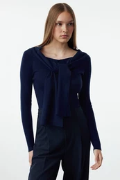 Navy Blue Premium Yarn/Special Yarn Knitwear Sweater