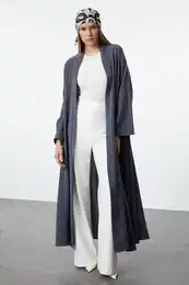 Anthracite Crinkle Fabric Woven Cap & Abaya & Abaya