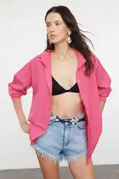 Fuchsia Woven Beach Shirt